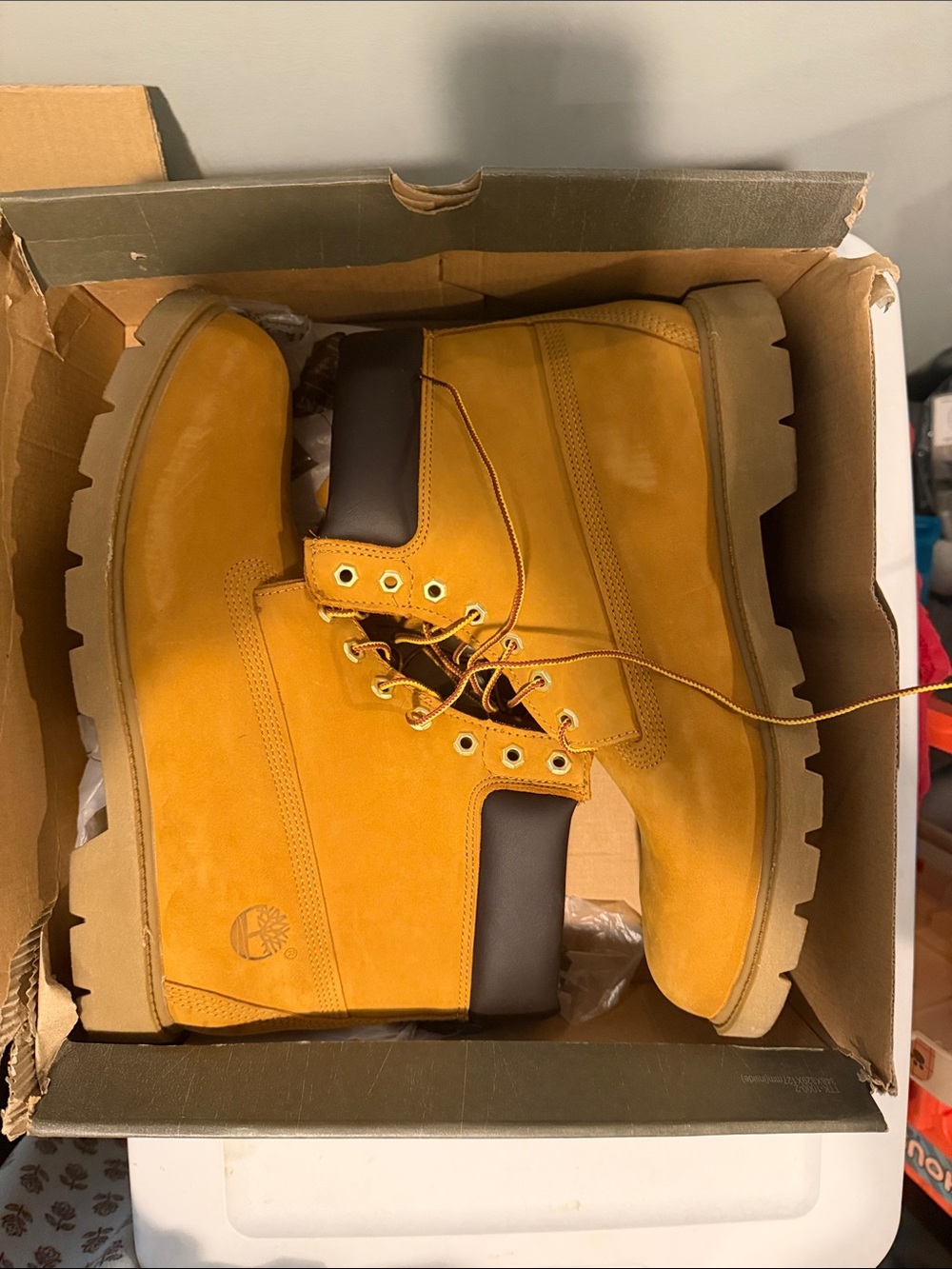Timberland Wheat Nubuck Work Boots - Yellow/Black Collar